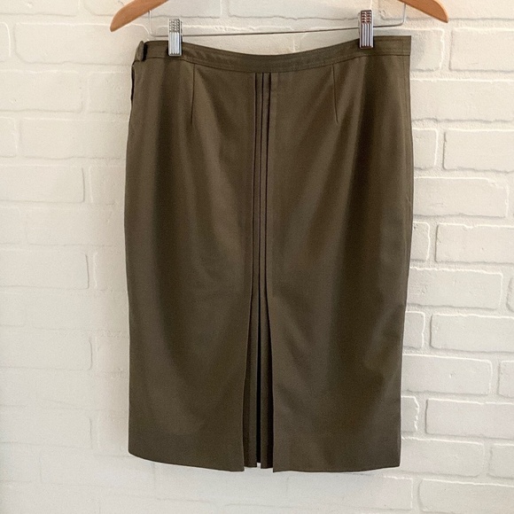 Club Monaco Skirt Column Pleated Tan Beige Olive Green Wool blend Lined Sz 4 - Picture 9 of 16